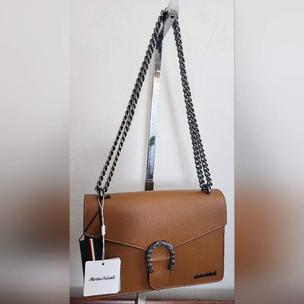 Marina Galanti Tan Vera Pelle Italy Leather Shoulder Crossbody Purse Horseshoe